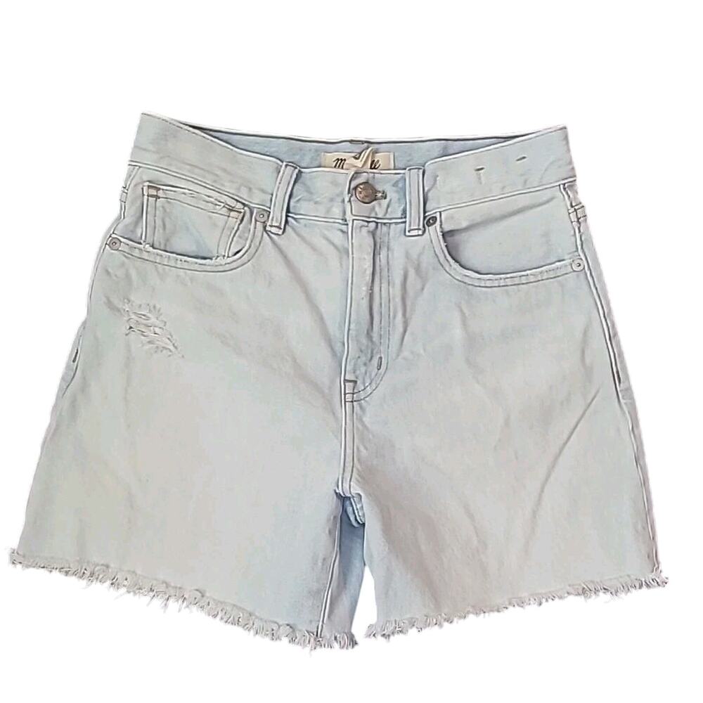 Madewell 90s Mid Length Jean Shorts 26 Raw Hem EUC